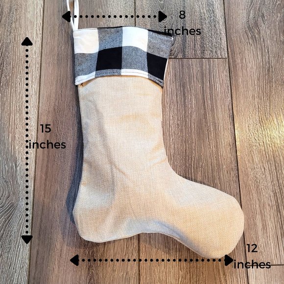 4 Buffalo Plaid/ Burlap Stockings | NWOT - Picture 2 of 3